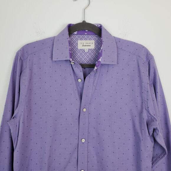 Ted Baker Endurance Dress Shirt Purple Polka Dot Spring Summer Classic Purple - Picture 2 of 11